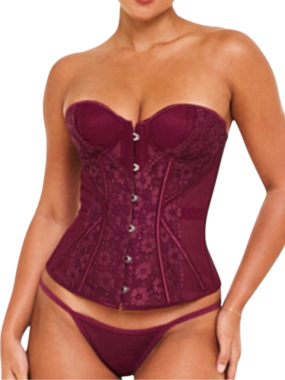 Adore Me Padma sweetheart burgundy lace-up back corset size Large
